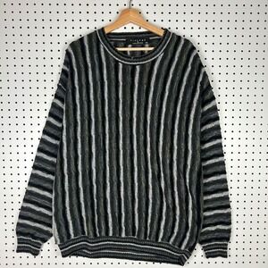 Protege Collection XL Sweater Stripe Gray Black Green Acrylic USA 90 COOGI Style